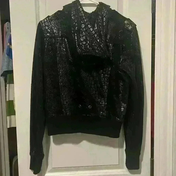 L.A. Kitty Vintage Y2K Juniors Black Snakeskin Style Zip up Jacket size M Rare - Picture 2 of 9